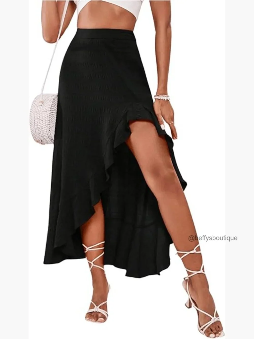 Boho Floral High Waisted Ruffle Maxi Skirt Split Thigh Swing Summer